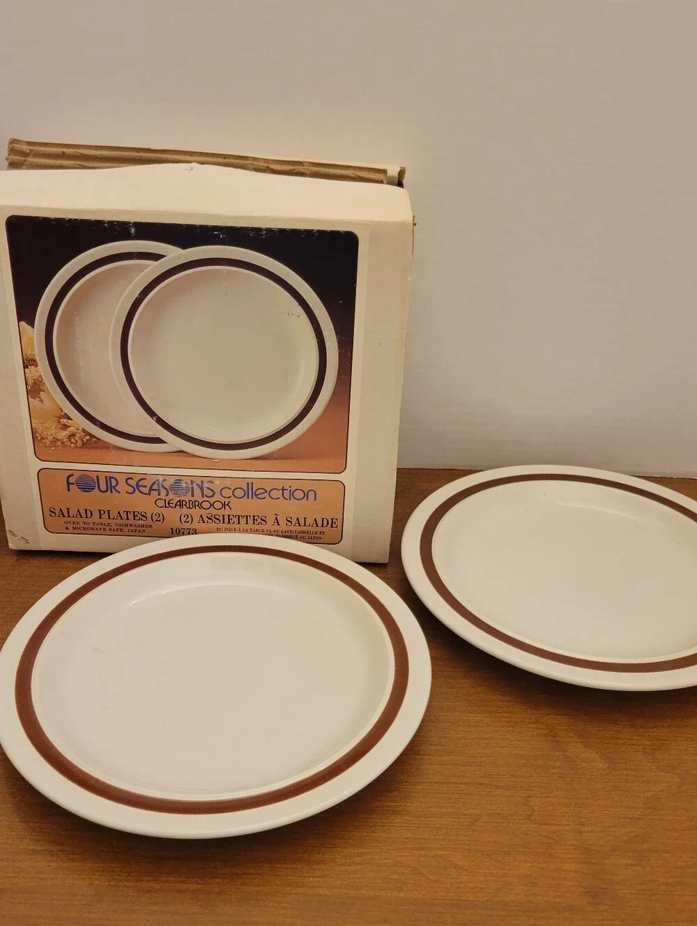 Four Seasons Collection White & Brown Salad Plates (Set of 2)-1970s-NEW